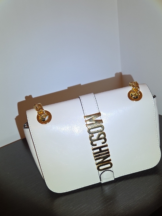 Moschino Handbags - Moschino White Leather Crossbody with Gold Logo Chain